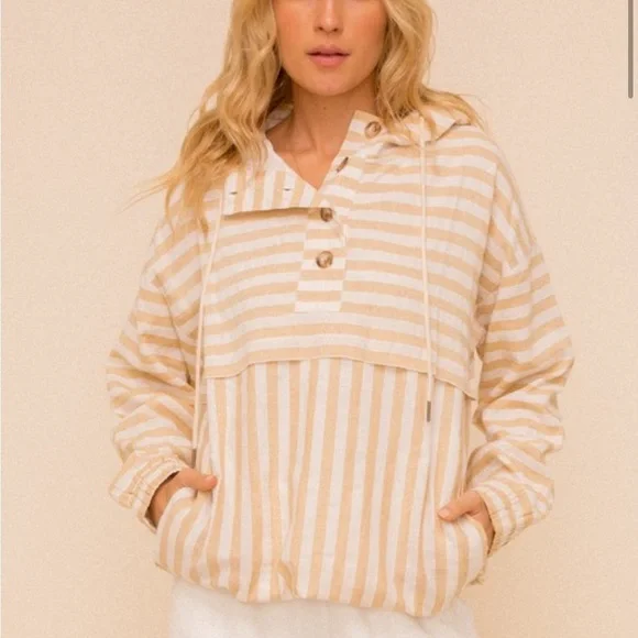 Hem & Thread Tan and White Striped Jacket - Picture 10 of 12